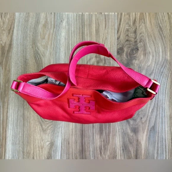 TORY BURCH Stacked T Hobo Bag Red & Fuchsia EUC - Picture 5 of 8